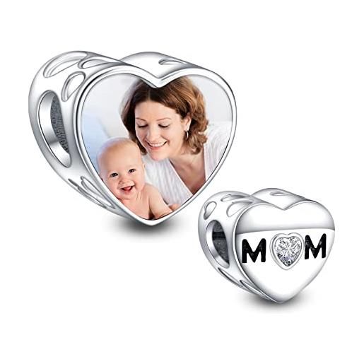 NINGAN 925 argento sterling personalizzato mamma bambino immagini tallone fascino compatibile donne braccialetto collana regalo per la festa della mamma