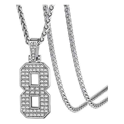 GOLDCHIC JEWELRY ispirazione collana con numero in jersey cz bling, gioielli sportivi con ciondolo in cristallo n. 8 con diamanti simulati