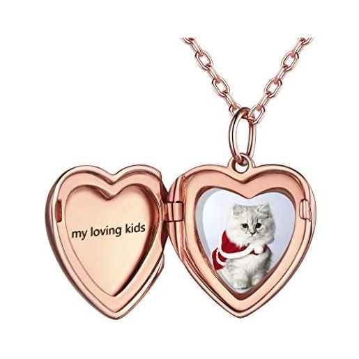 PROSILVER collana con portafoto personalizzabile rosato ciondolo cuore portafoto argento 925 ciondolo cuore personalizzabile con confezione regalo