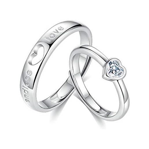 Beydodo anelli regolabili set in argento anello cuore abbinato zirconi endless love anelli di fidanzamento uomo donna