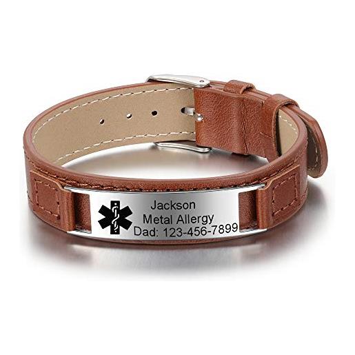 kaululu braccialetto uomo nome personalizzato con medica id tag bracciale donna in acciaio con incisione regolabile personalizzabile medico per famiglia (#6)