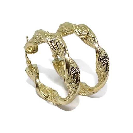 Never say Never orecchini ad anello, in oro giallo a 18 carati, larghezza: 6 mm, diametro esterno: 3,5 cm