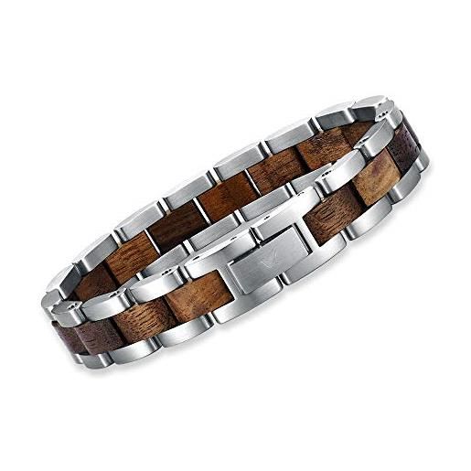 Woodstar (silver crocodile) bracciale da uomo in acciaio e legno, gioielli moda maschile, braccialetto regolabile b18-003