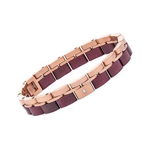 Woodstar (pink fox) bracciale in legno e acciaio da donna, gioielli moda femminile, braccialetto regolabile oro rosa b20-007