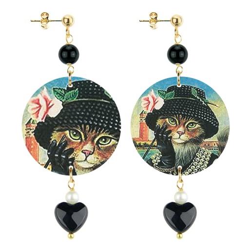 In lebole collezione the circle special piccoli dspor03 gatto con cappello orecchini da donna in ottone