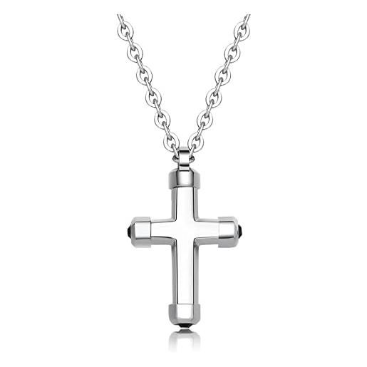 Brosway collana uomo in acciaio con simbolo croce, collana uomo collezione crux - brx01