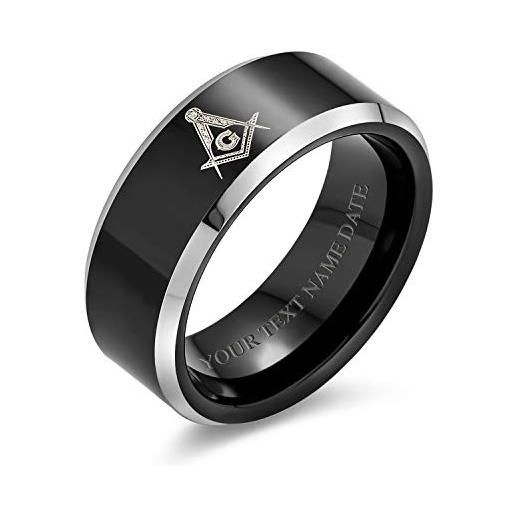 Bling Jewelry personalizzato inciso al laser quadrato e bussola massone massone nero titanium band ring per gli uomini 8mm custom engraved
