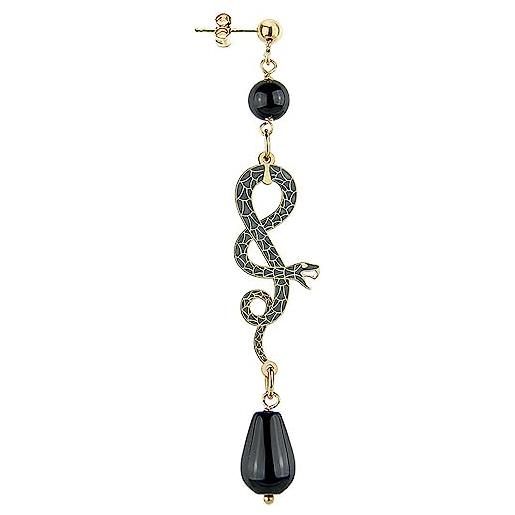 Lebole Gioielli collezione gotico snake gorsms serpente arrotolato orecchino singolo da donna in argento pietra nera