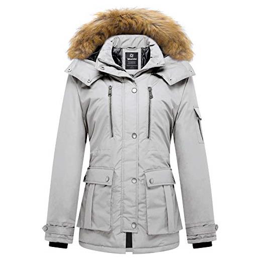 Wantdo cappotto invernale caldo giaccone slim fit jacket idrorepellente casual cappotto medio grigio chiaro m