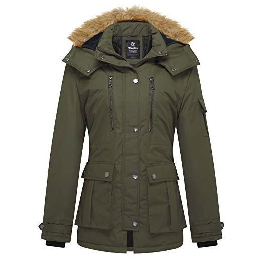 Wantdo cappotto invernale caldo giaccone slim fit jacket idrorepellente casual cappotto medio lungo donna verde militare xl