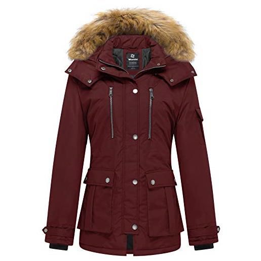 Wantdo giacca caldo invernale antivento cappotto con cappuccio rimovibile in pelliccia parka slim fit giubbotto idrorepellente outdoor donna nero l