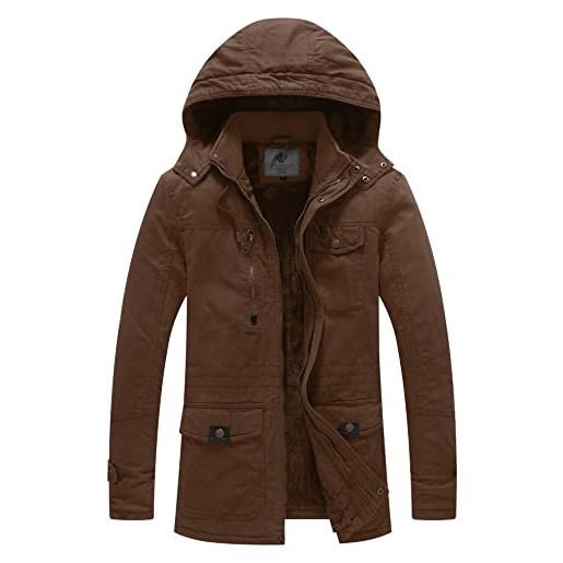 WenVen cappotto con cappuccio a vento giubbotto spesso antivento coat hood warm windproof cappotto medio lungo uomo cachi s