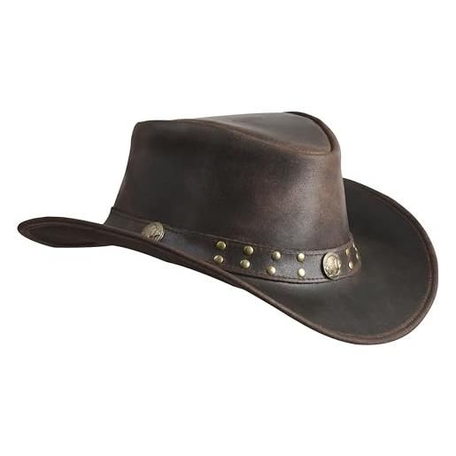 Sidewinder cappello da cowboy australiano unisex adulto per uomini e donne modellabile outback stile occidentale tesa larga, marrone scuro, large