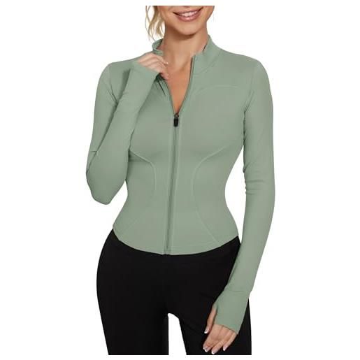 IECCP maglietta sportiva da donna a maniche lunghe per allenamento fitness, yoga, crop top da corsa, mezza zip, traspirante, con fori per il pollice, b-black, l