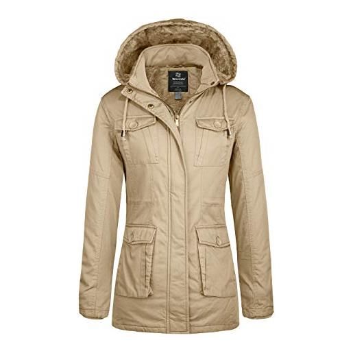 Wantdo giubbotto spesso antivento coat hood warm windproof cappotto medio lungo giacca con cappuccio donna cachi chiaro xl