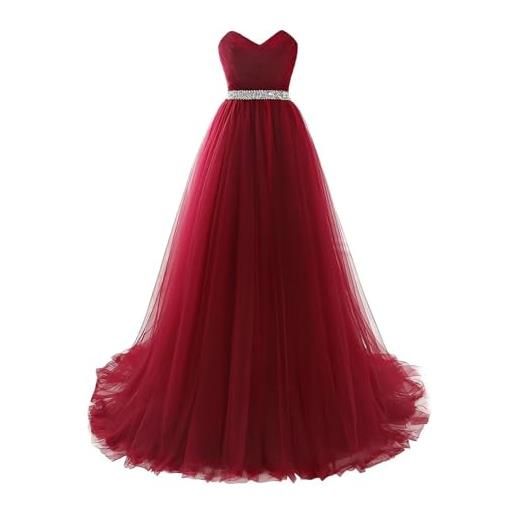 MisShow abito da ballo, lungo, elegante, stile vintage, senza spalline, con paillettes, abito da donna, lungo, elegante, da sera, bordeaux, 44