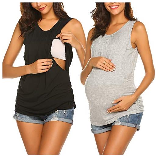 UNibelle gravidanza t-shirt allattamento top allattamento al seno estate maternità canotta senza maniche donne 3 pezzi_nero+grigio+blu pavone-m