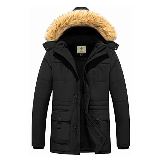 WenVen cappotto invernale imbottito caldo giacca in cotone stile militare giaccone da lavoro cappotto medio lungo uomo marrone l