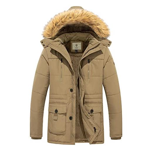 WenVen cappotto invernale imbottito caldo overcoat work winter esterno giaccone da lavoro giacca pesante a vento uomo verde marrone s