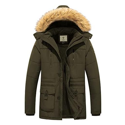 WenVen giacca in cotone stile militare parka con cappuccio con pelliccia giubbotto spesso antivento cappotto da esterno uomo cachi xxl