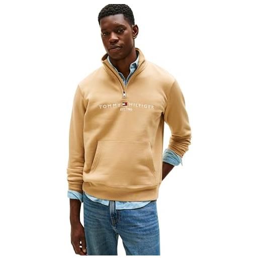 Tommy Hilfiger uomo felpa con zip logo mockneck con tasca a marsupio, beige (timeless camel), xxl