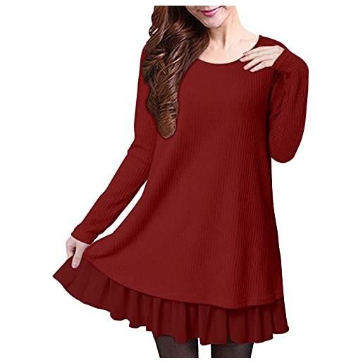 ZANZEA maglioni donna invernali abito maglione lungo a maglia maniche lunghe elegante pullover maglione a tunica vestiti donna invernali rosso-399848 38