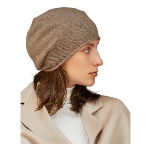 Prettystern cappellino in morbida beanie berretto basco di cashmere lana cuffia donna invernale di cachemire beige