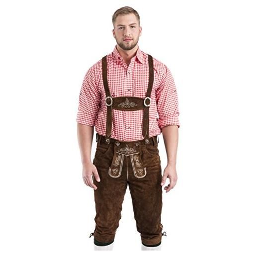 Schöneberger Trachten Couture costume tipico bavarese da uomo in pelle - pantaloni al ginocchio con bretelle, tonalità marrone o marrone scuro marrone medio 60