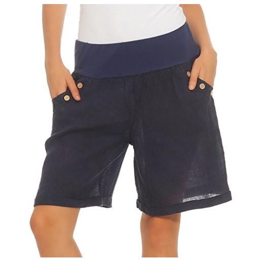 Mississhop - pantaloncini estivi da donna, in 100% lino, con bottoni, per la spiaggia e il tempo libero, fango, 40