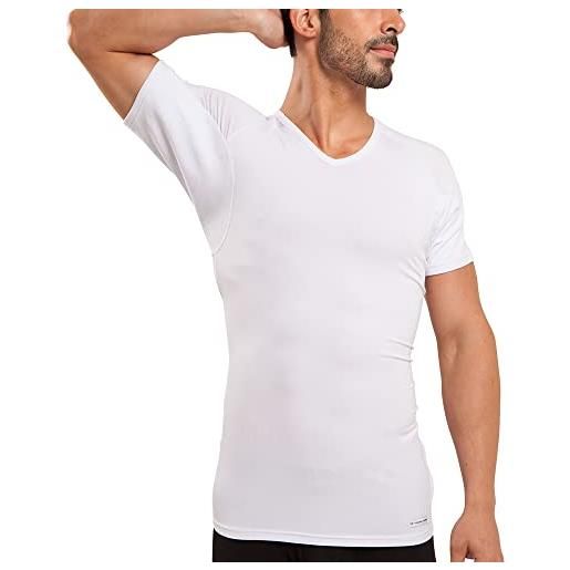 Ejis maglietta da uomo a prova di sudore, collo a v, argento antiodore, micro modale (m, white)