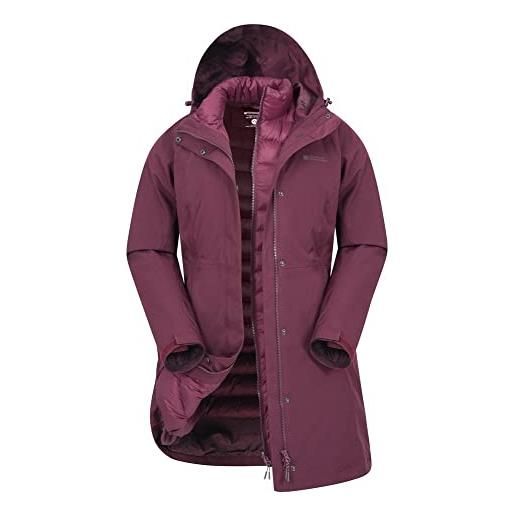 Mountain Warehouse alaskan giacca a vento impermeabile da donna da trekking antivento 3 in 1, giacca lunga impermeabile da donna antipioggia per inverno da viaggio kaki 40