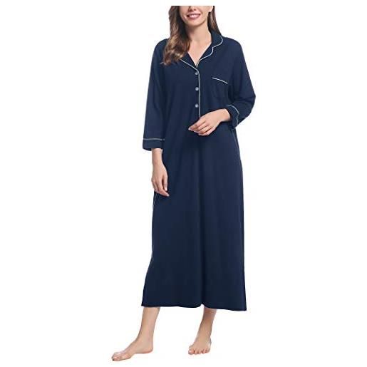 Joyaria camicia da notte da donna, a maniche lunghe, lunga, in cotone, leggera, da notte (azzurro, s), azzurro, s