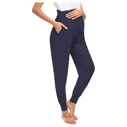 Love2Mi pantaloni per donne in gravidanza, comodi e elasticizzati, blu mare, m