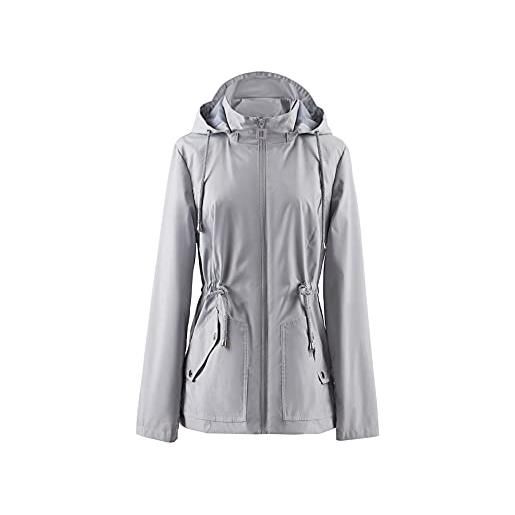 Polydeer donne impermeabile leggero impermeabile giacca a vento traspirante poncho regolabile foderato con cappuccio esterno attivo (grigio, m)