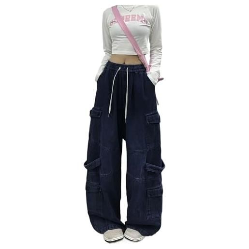 Skateboard Frog baggy jeans donna vita alta y2k denim tasche multiple pantaloni cargo uomo larghi paracadute con elastico