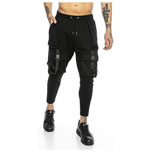 Redbridge pantalone da tuta da uomo joggers sweat-pants cargo look nero xl