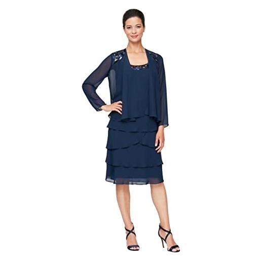 S.L. Fashions embellished tiered jacket dress (petite and regular) vestito per occasioni speciali, blu navy profondo, 16 petite
