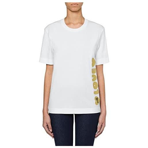 Love Moschino short sleeved t-shirt with golden love patch, bianco, 48 donna