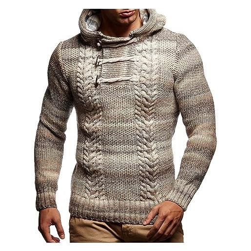 Leif Nelson maglione con cappuccio uomo felpa a maglia ln-20743 marrone medium