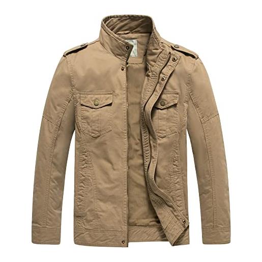 WenVen giacca da uomo classica in cotone giubbotto con zip antivento cappotto leggero autunnale giaccone casual tempo libero uomo verde militare s