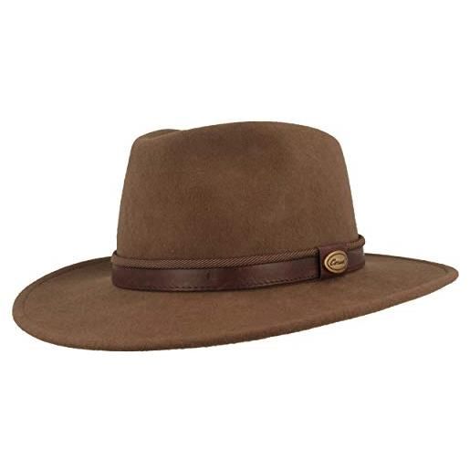 Hut Breiter breiter cappello da trekking feltro 100% lana, pieghevole e impermeabile, fedora finiture in pelle, da uomo e donna, nero - frange, 55