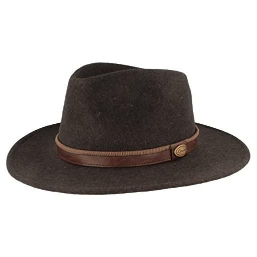 Hut Breiter breiter cappello da trekking feltro 100% lana, pieghevole e impermeabile, fedora finiture in pelle, da uomo e donna, marrone, 57
