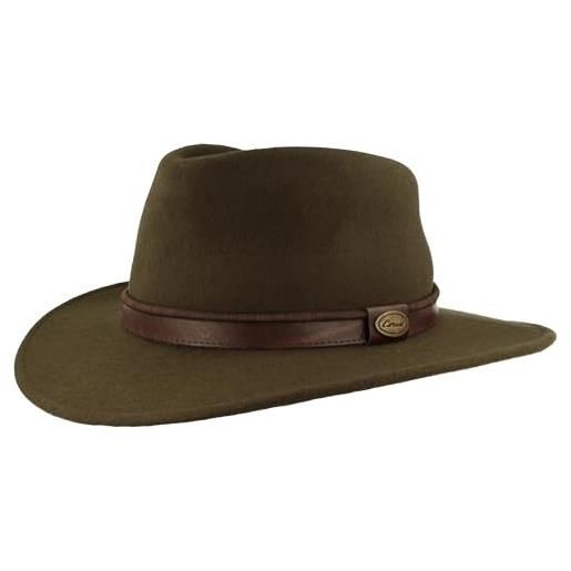 Hut Breiter breiter cappello in feltro da trekking 100% lana fedora impermeabile pieghevole, cinturino in pelle, uomo e donna verde oliva 59