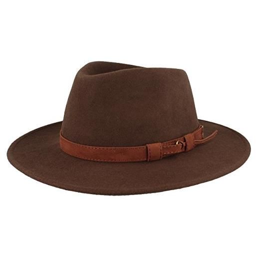 Hut Breiter breiter cappello da trekking feltro 100% lana, pieghevole e impermeabile, fedora finiture in pelle, da uomo e donna, nero - frange, 60
