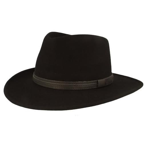Hut Breiter breiter cappello da trekking feltro 100% lana, pieghevole e impermeabile, fedora finiture in pelle, da uomo e donna, marrone - ripskombi, 55