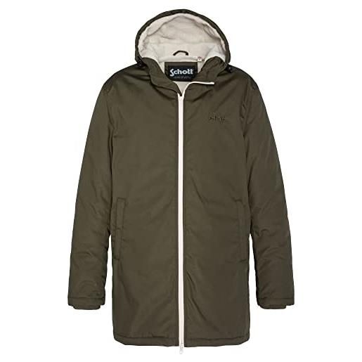 Schott NYC bluster schott-giacca con cappuccio foderata in sherpa, cachi scuro, l unisex-adulto