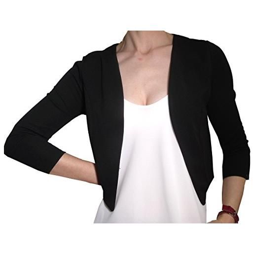 Fantasy coprispalle elegante cerimonia blaser bolero copriabito manica 3/4 donna ragazza colorati (taglia unica 40-42, beige)