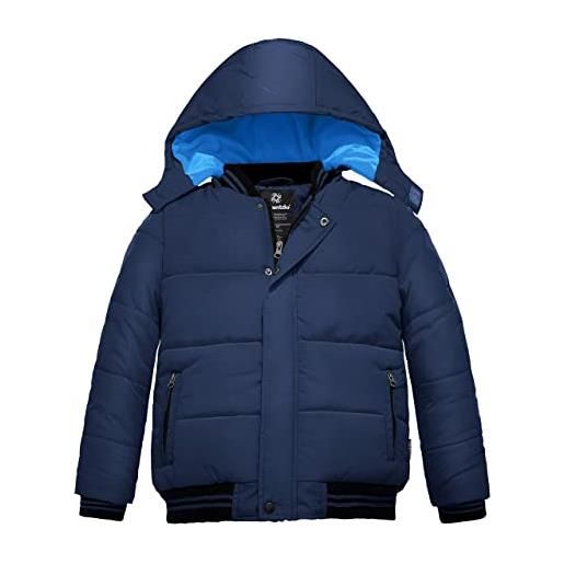 Wantdo giacca caldo invernale parka con cappuccio antivento cappotto da esterno trapuntato giubbotto in cotone da trekking bambino blu militare 116-122