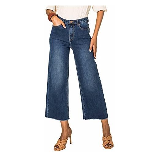 Nina Carter q1850 jeans da donna flared cropped a tre quarti 7/8, look usato a vita alta, blu (q1850-1), xs