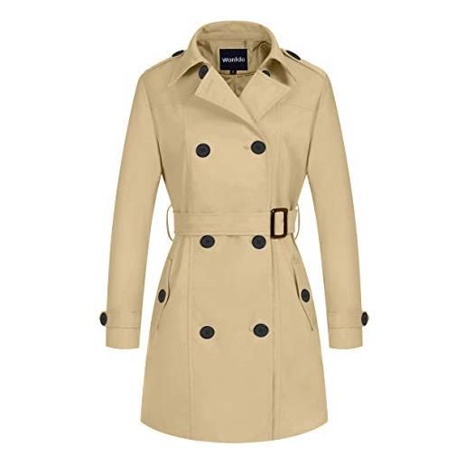 Wantdo cappotto donna primaverile leggero classico trench doppiopetto lungo parka impermeabile antivento trenchoat con cintura cachi 50